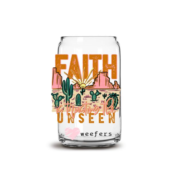 Faith Unseen 16oz Libbey Glass Can UV DTF or Sublimation Cup Wrap - Decal Transfer Fashion