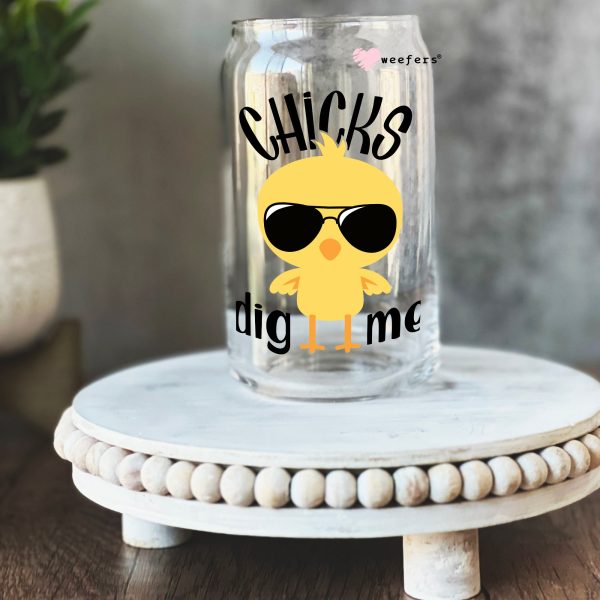 Chicks Dig Me Easter 16oz Libbey Glass Can UV DTF or Sublimation Cup Wrap - Decal Transfer Online