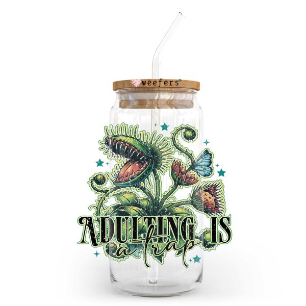 Adulting Is A Trap 20oz Libbey Glass Can, 34oz Hip Sip, 40oz Tumbler, 24oz Cold Cup UV DTF or Sublimation Decal Transfer Cheap