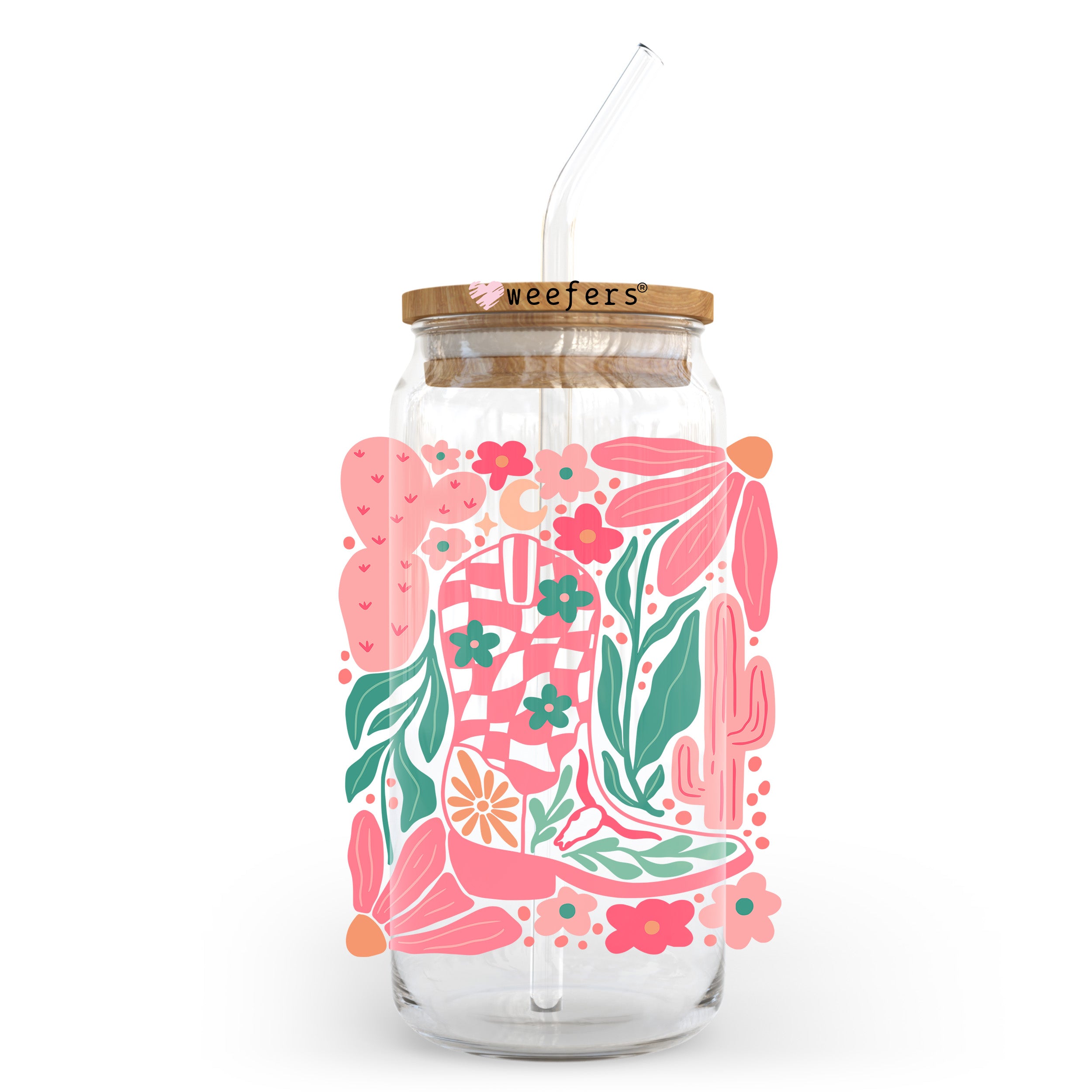 Boho Cowgirl Boot Pink 20oz Libbey Glass Can, 34oz Hip Sip, 40oz Tumbler, 24oz Cold Cup UV DTF or Sublimation Decal Transfer For Sale