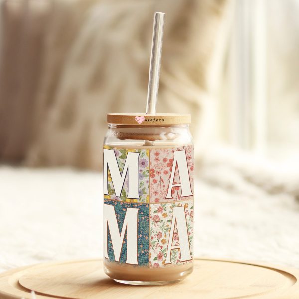Mama Vintage Blocks 16oz Libbey Glass Can UV DTF or Sublimation Cup Wrap - Decal Transfers For Sale - Image 3