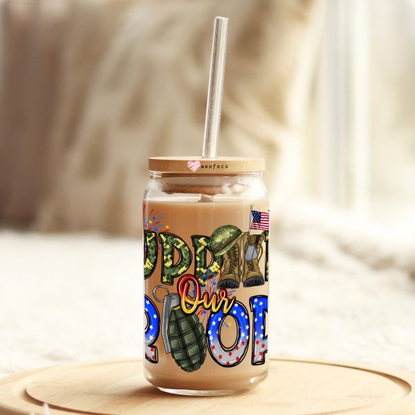 Support Our Troops 16oz Libbey Glass Can UV DTF or Sublimation Decal Transfer Discount - Image 3