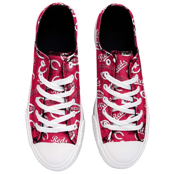 Cincinnati Reds MLB Womens Low Top Repeat Print Canvas Shoes For Cheap - Image 3
