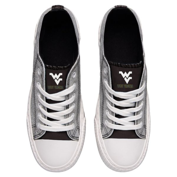 West Virginia Mountaineers NCAA Womens Glitter Low Top Canvas Shoes Cheap - Image 3
